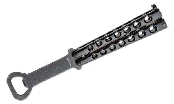 Открывалка Boker Magnum Balisong Black BO‑09SC011, butterfly‑открывалка без лезвия, ручки из анодированного алюминия черного цвета, черное stonewash покрытие, длина ~210 мм, вес ~130 г