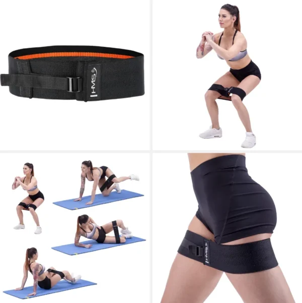 Bandă de șold ajustabilă pentru fitness HBR10 Abisal, culoare neagră, destinat exercițiilor sportive, produs HMS