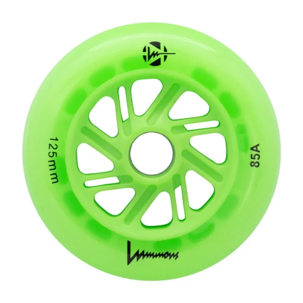 Roți LED pentru skateboard cu lumini verzi de 125 mm, 85A, însetați în culoarea Green Apple Glow, set de trei bucăți, destinate echipamentelor sportive
