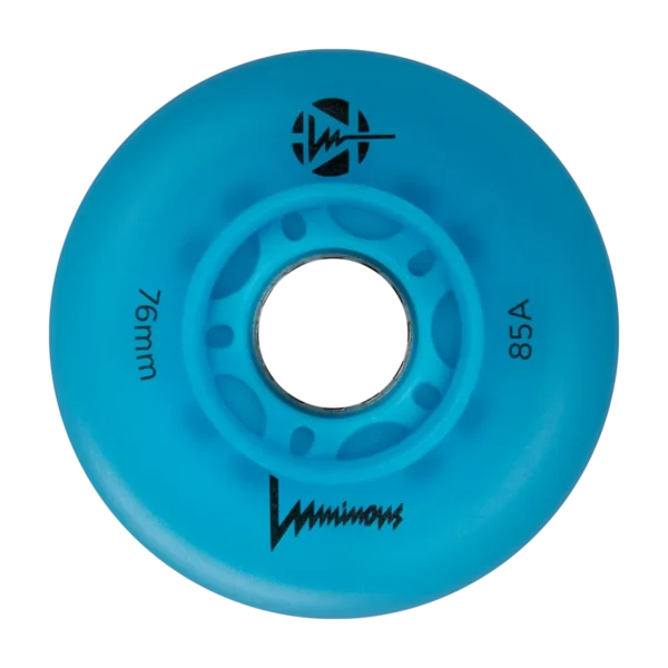 Roți LED pentru skateboard Seba Luminous cu lumină albastră Ocean Glow, dimensiune 76mm, duritate 85A, pachet de 4 bucăți