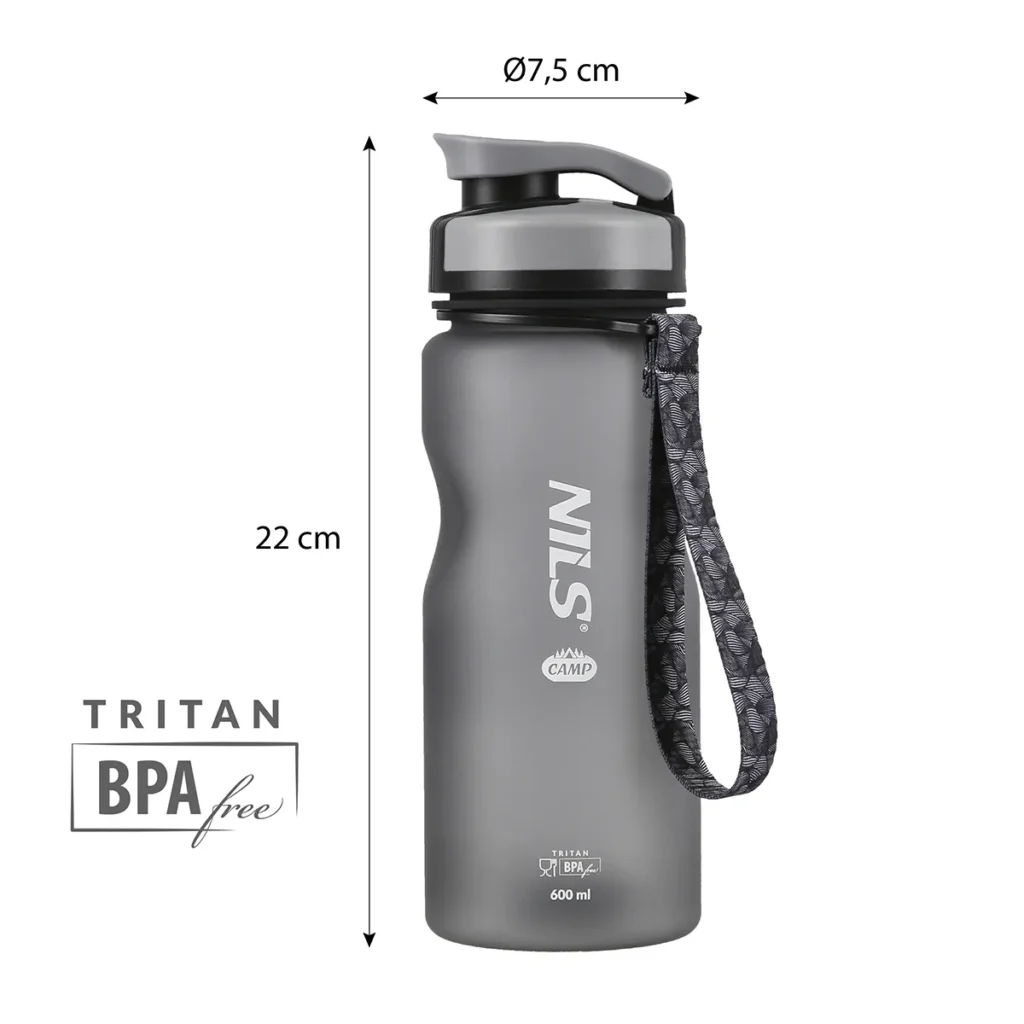 Sticlă de apă Abisal NC1740 neagră, 600 ml, din Tritan BPA-free, cu ventil etanș, mâner, ușoară și rezistentă la temperatură, potrivită pentru sport