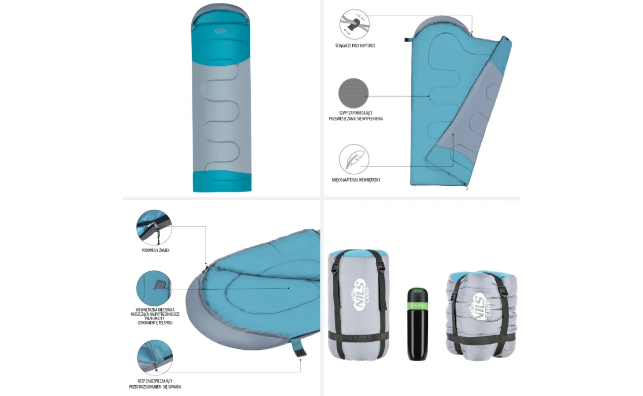 Sac de dormit abisal gri-verde de la NILS pentru camping și excursii în aer liber
