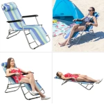 Fotografie mărgeată a șezlongului Sun Lounger NILS CAMP de culoare albastru închis, ideal pentru relaxare în aer liber, prezentat pe site-ul Sport Equipment Shop.