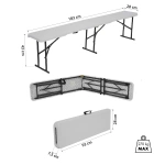 Bancă pliabilă NC3404 Abisal albă, 180 cm, oțel cu vopsea electrostatică, greutate 12 kg, pliată, potrivită pentru grădină sau terasă