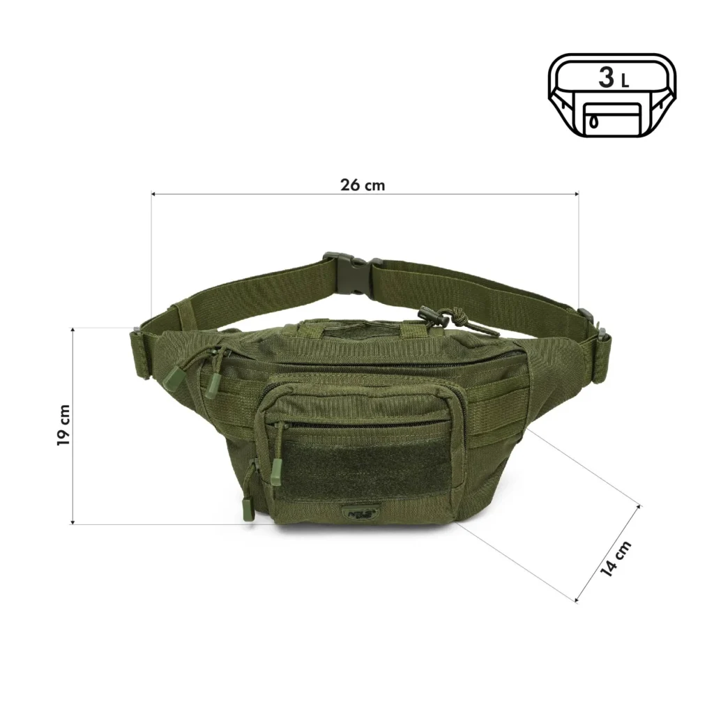 Geantă de talie mică verde NC3906 Abisal HIP BAG 2 litri cu fermoar și curea reglabilă, fabricată din material rezistent la apă, destinată echipamentului sportiv.