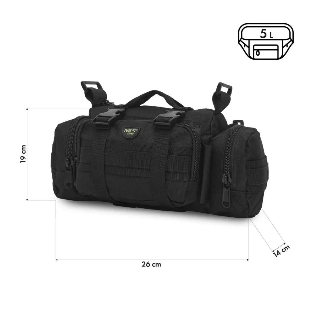 Geantă de talie mare NC3907 Abisal HIP BAG XL 3L neagră, buzunare cu fermoar, curea reglabilă, material repelent la apă, pentru echipament sportiv
