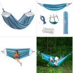 Hamac albastre închis cu bară diagonală din lemn de 70 cm și metal pentru sporturi în aer liber