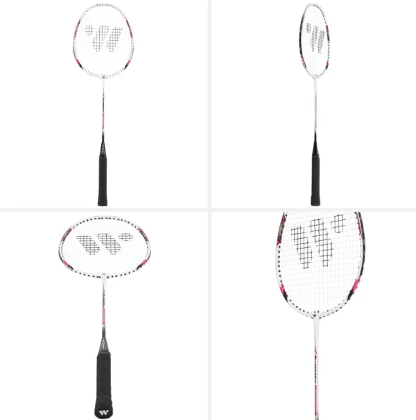 Rachetă de badminton Abisal STEELTEC 9 de culoare roșie, destinată pentru sport, aflată pe pagina titlului Abisal STEELTEC 9 BADMINTON RACKET RED WISH